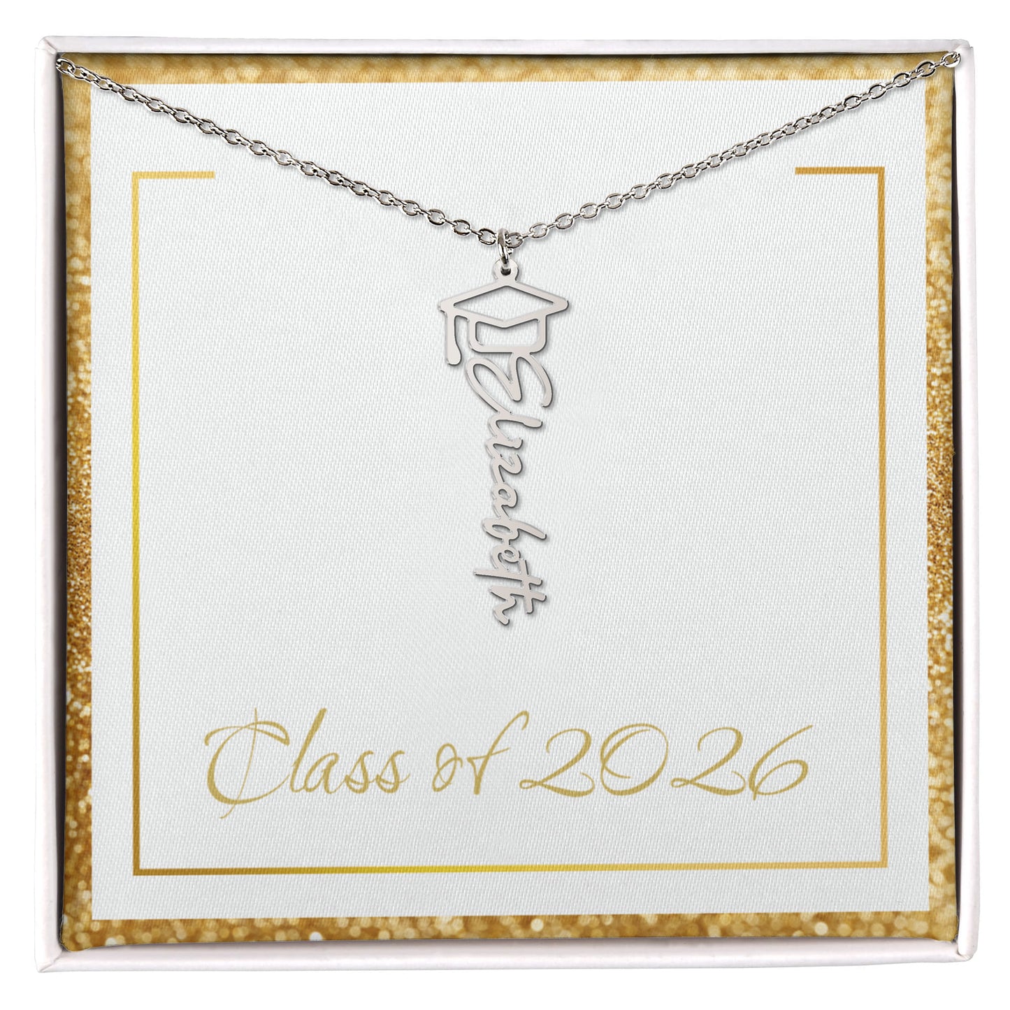 Gold Border Class of 2026 Name Necklace