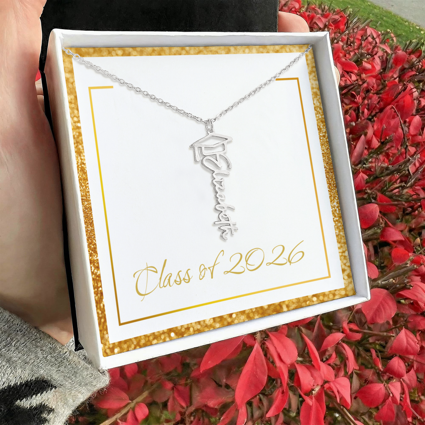 Gold Border Class of 2026 Name Necklace