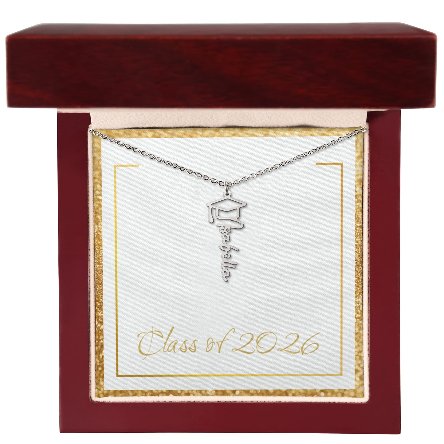 Gold Border Class of 2026 Name Necklace