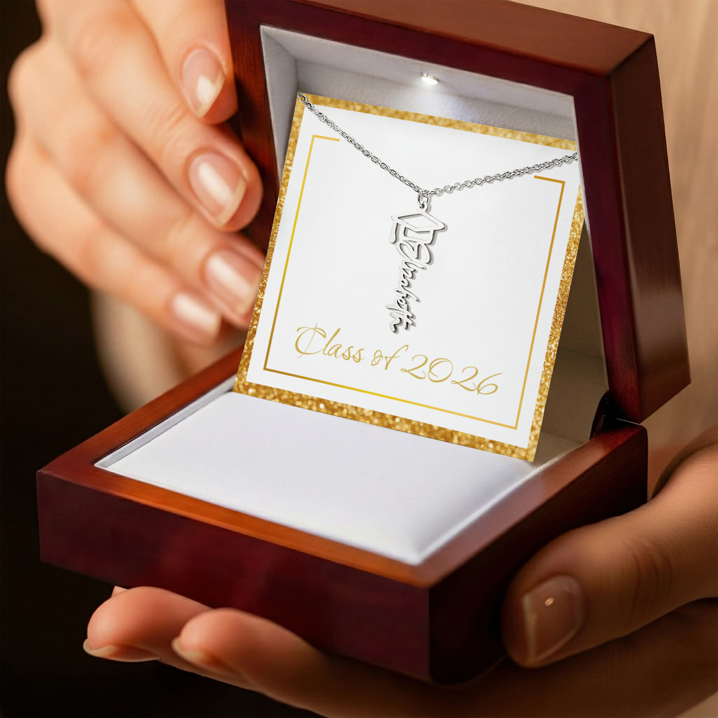 Gold Border Class of 2026 Name Necklace