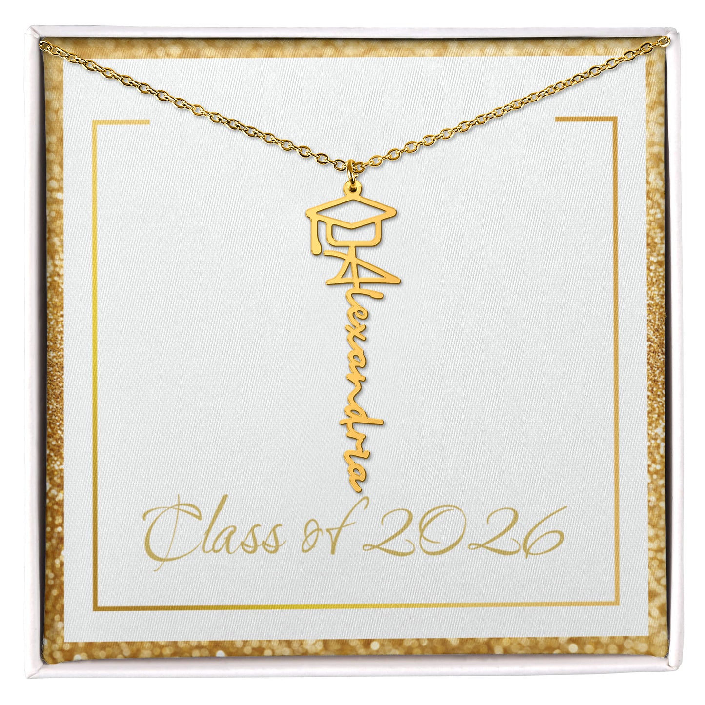 Gold Border Class of 2026 Name Necklace