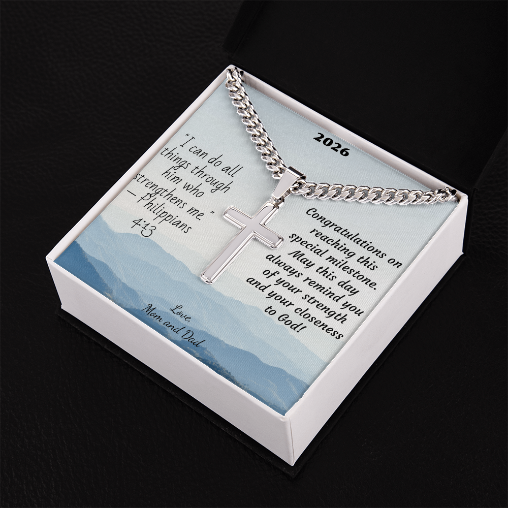Personalized Cross with Cuban Link Chain For Confirmation, First Communion