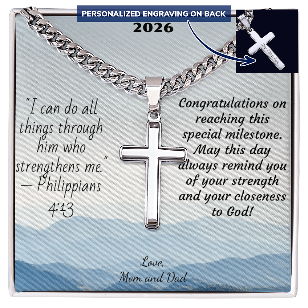 Personalized Cross with Cuban Link Chain For Confirmation, First Communion