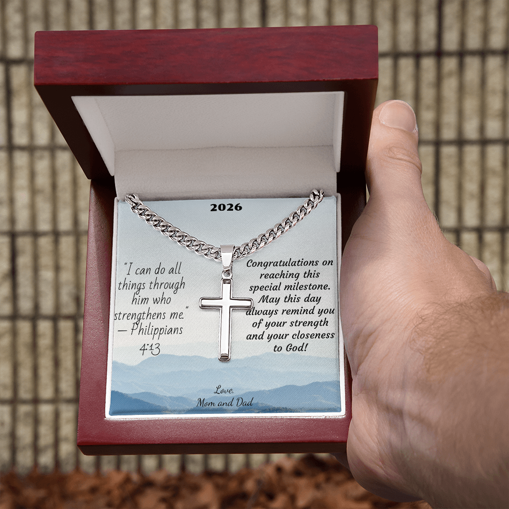 Personalized Cross with Cuban Link Chain For Confirmation, First Communion
