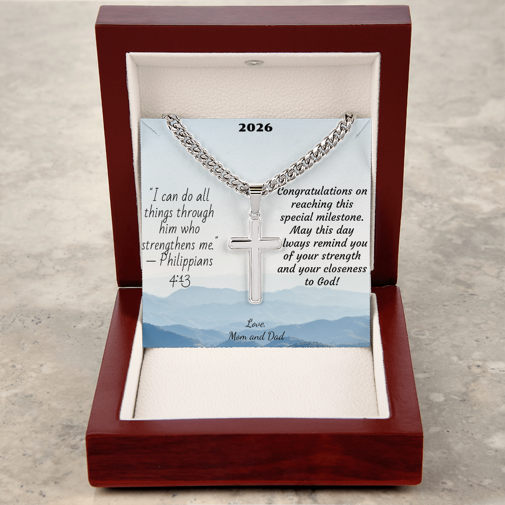 Personalized Cross with Cuban Link Chain For Confirmation, First Communion