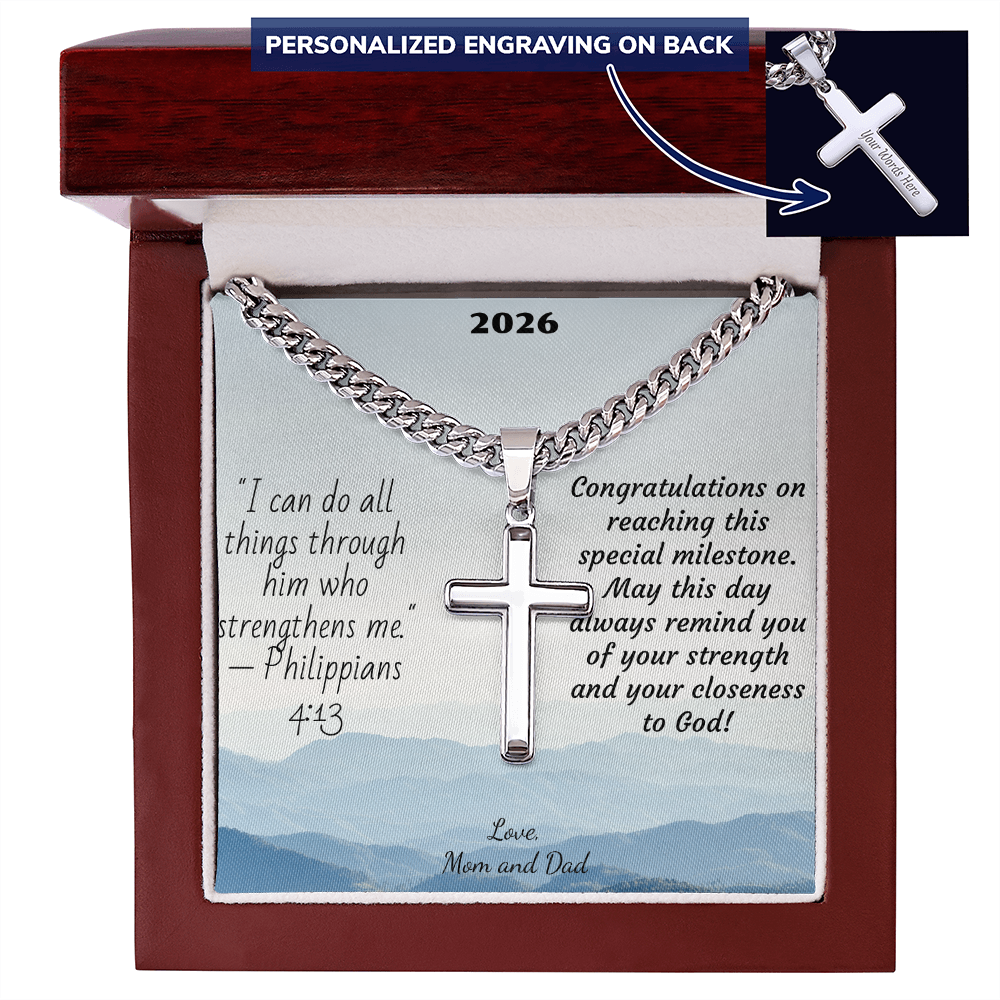 Personalized Cross with Cuban Link Chain For Confirmation, First Communion