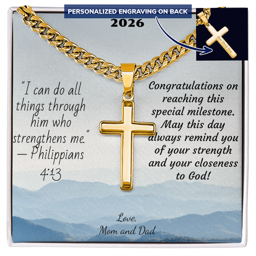 Personalized Cross with Cuban Link Chain For Confirmation, First Communion