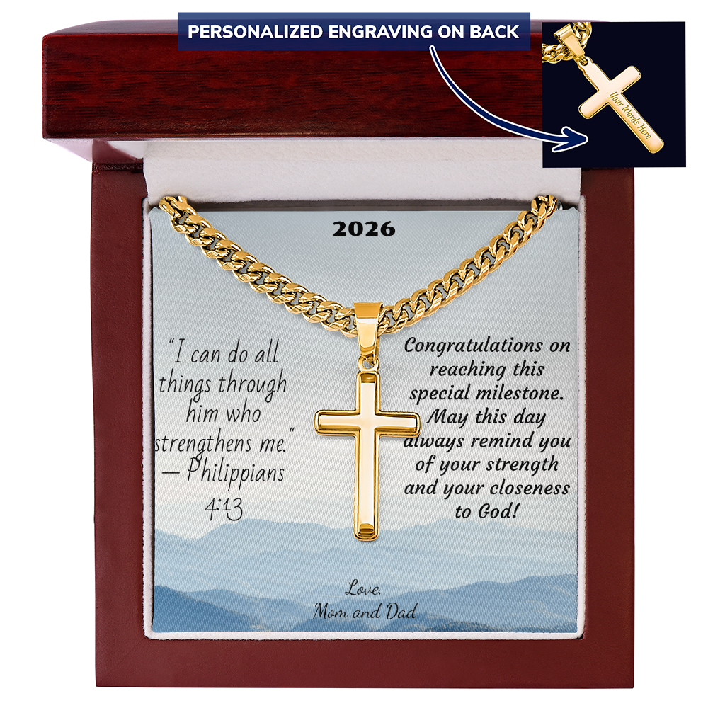 Personalized Cross with Cuban Link Chain For Confirmation, First Communion