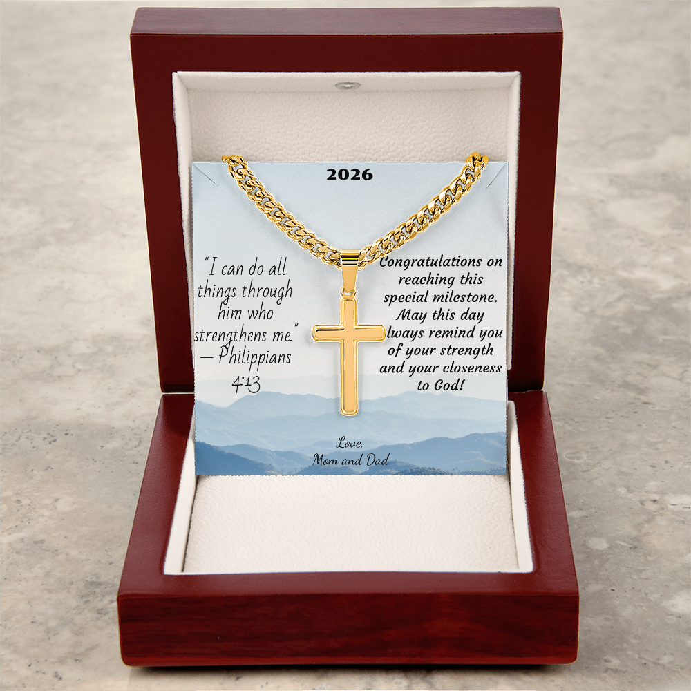 Personalized Cross with Cuban Link Chain For Confirmation, First Communion
